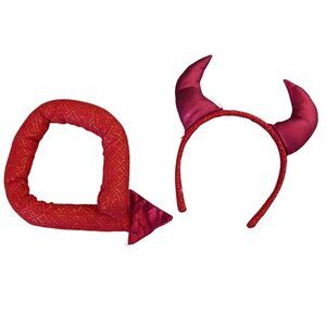 Red Devil Horns Headband & Tail Costume Accessory